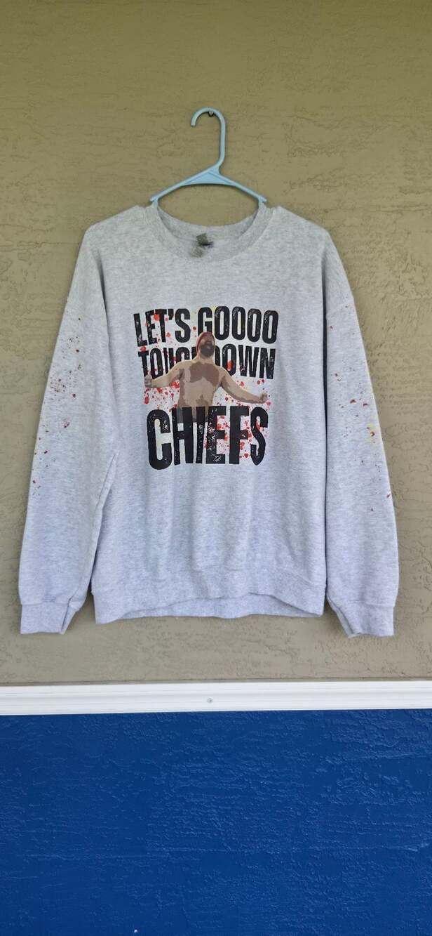 Gildan Let's Go Touchdown Chiefs Travis Kelce Sweatshirt Grey